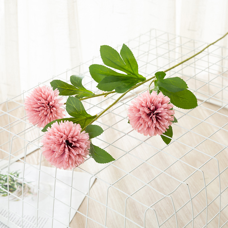 Artificial Flower Ball Chrysanthemum Dandelion Single African Table Tennis Chrysanthemum Home Living Room Decoration Raw Silk Potted Flower Arrangement