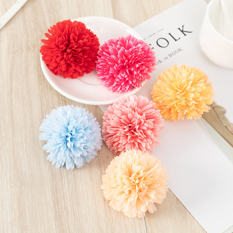 Artificial Flower Ball Chrysanthemum Dandelion Single African Table Tennis Chrysanthemum Home Living Room Decoration Raw Silk Potted Flower Arrangement