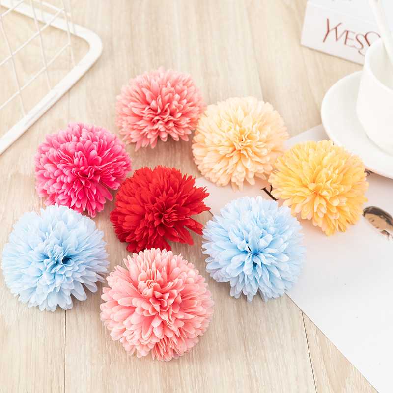 Artificial Flower Ball Chrysanthemum Dandelion Single African Table Tennis Chrysanthemum Home Living Room Decoration Raw Silk Potted Flower Arrangement