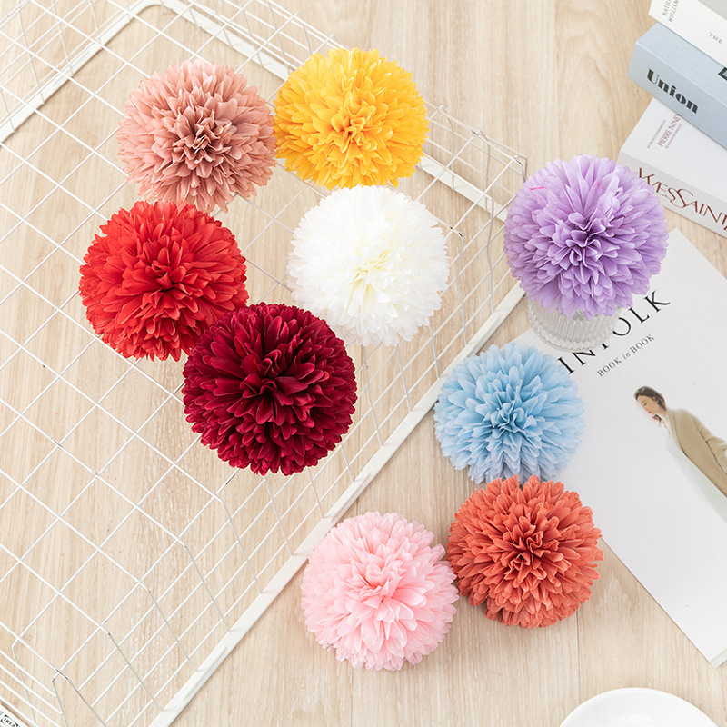 Artificial Flower Ball Chrysanthemum Dandelion Single African Table Tennis Chrysanthemum Home Living Room Decoration Raw Silk Potted Flower Arrangement