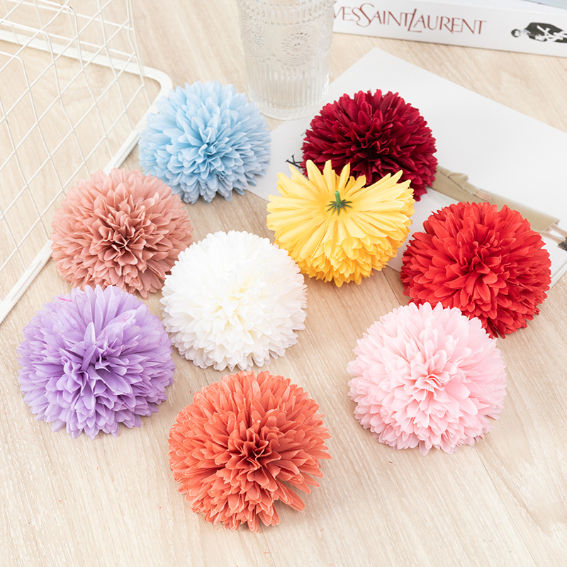 Artificial Flower Ball Chrysanthemum Dandelion Single African Table Tennis Chrysanthemum Home Living Room Decoration Raw Silk Potted Flower Arrangement