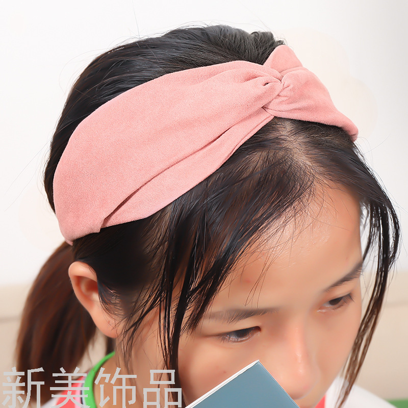 Korean Version of the INS Internet Celebrity Elastic Cross Cloth Hair Ring Hair Band Headband Hair Washing Face Hair Band Solid Color Satin