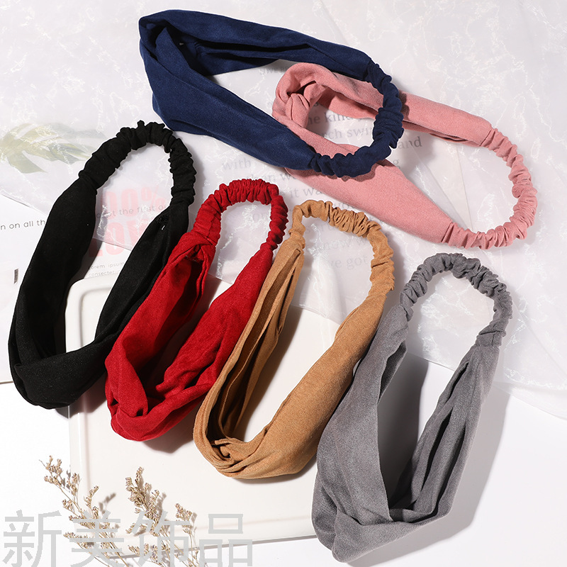 Korean Version of the INS Internet Celebrity Elastic Cross Cloth Hair Ring Hair Band Headband Hair Washing Face Hair Band Solid Color Satin
