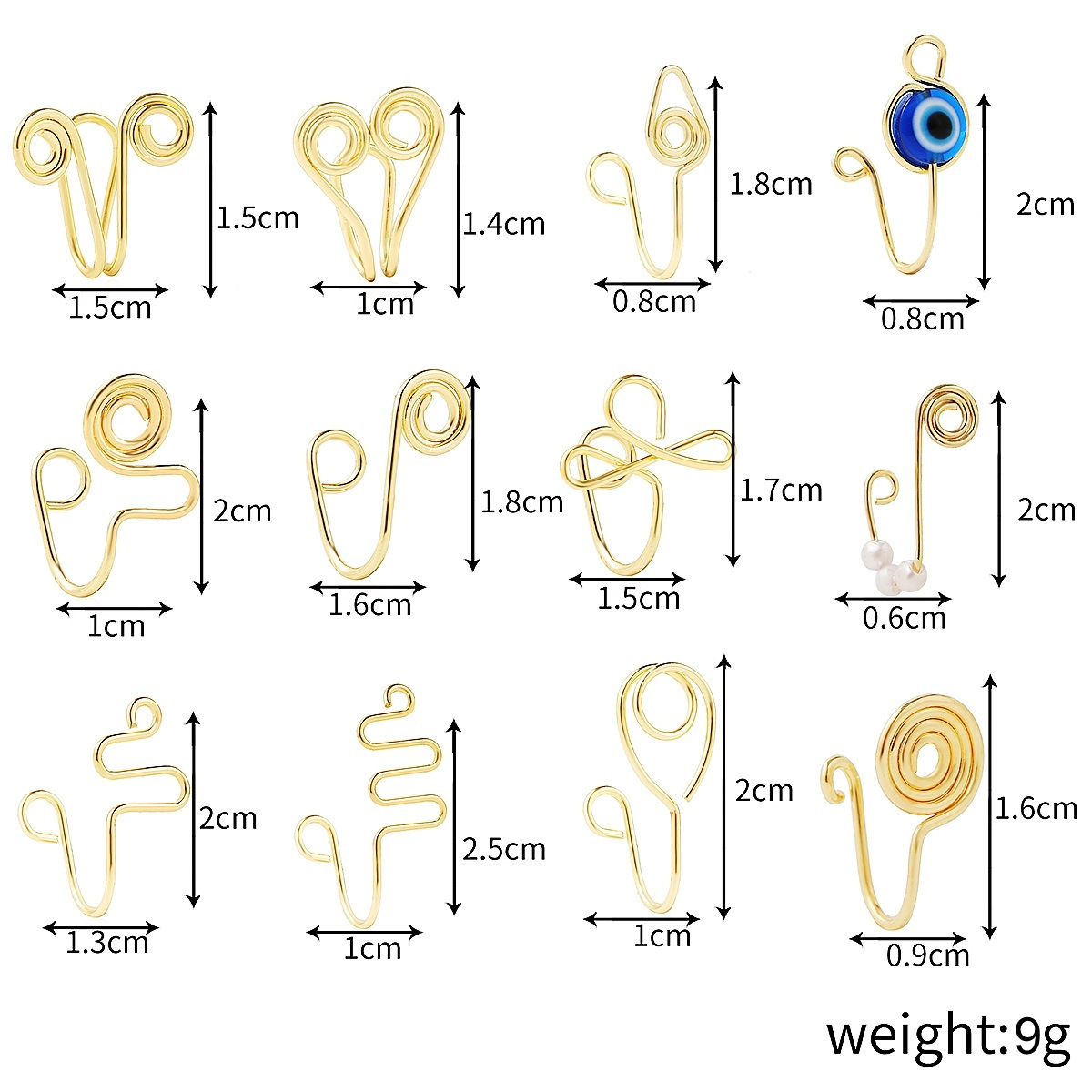 Europe and America Cross Border African Personalized Nose Pad Earless Earrings Women&#039;s Retro Handmade Circle Nose Ring Fake Nose Stud 12-Piece Set