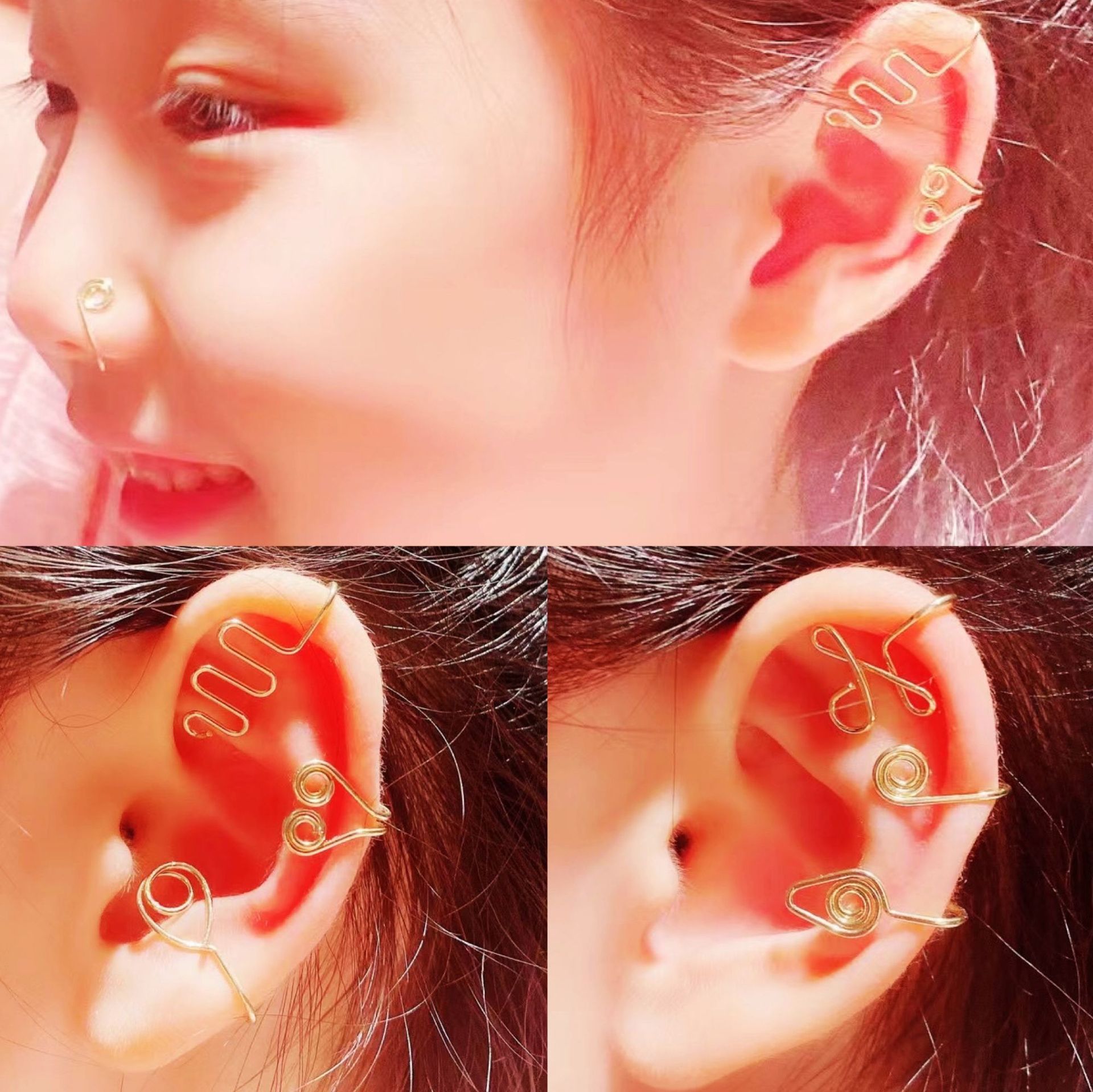 Europe and America Cross Border African Personalized Nose Pad Earless Earrings Women&#039;s Retro Handmade Circle Nose Ring Fake Nose Stud 12-Piece Set