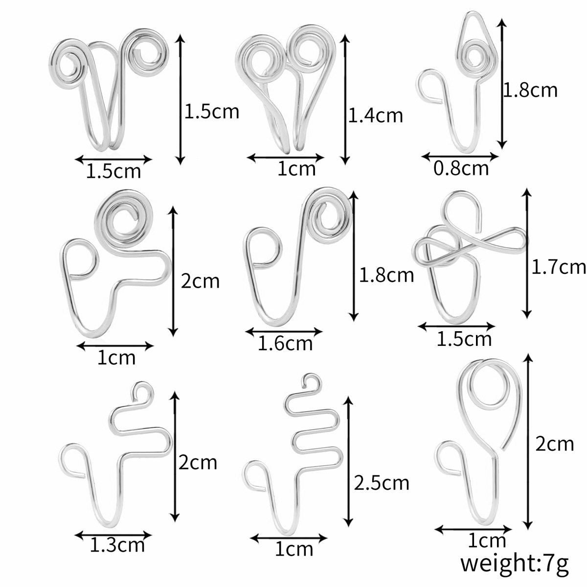 Europe and America Cross Border African Personalized Nose Pad Earless Earrings Women's Retro Handmade Circle Nose Ring Fake Nose Stud 12-Piece Set