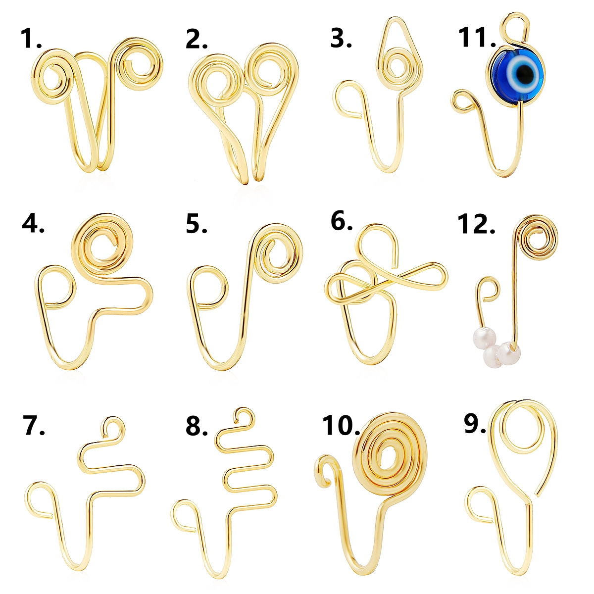 Europe and America Cross Border African Personalized Nose Pad Earless Earrings Women's Retro Handmade Circle Nose Ring Fake Nose Stud 12-Piece Set