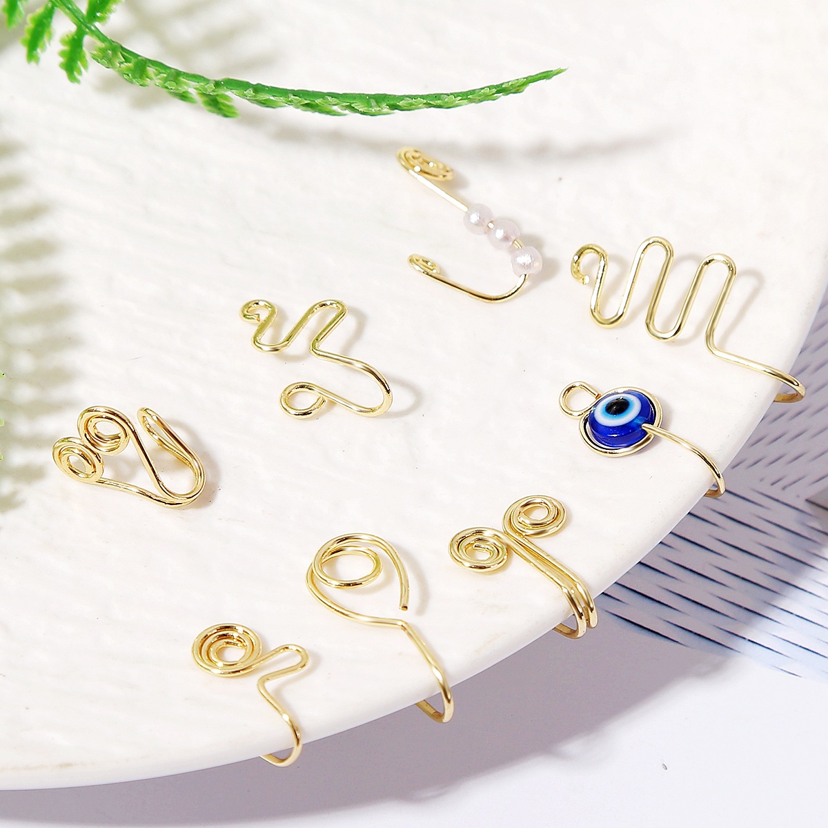Europe and America Cross Border African Personalized Nose Pad Earless Earrings Women's Retro Handmade Circle Nose Ring Fake Nose Stud 12-Piece Set