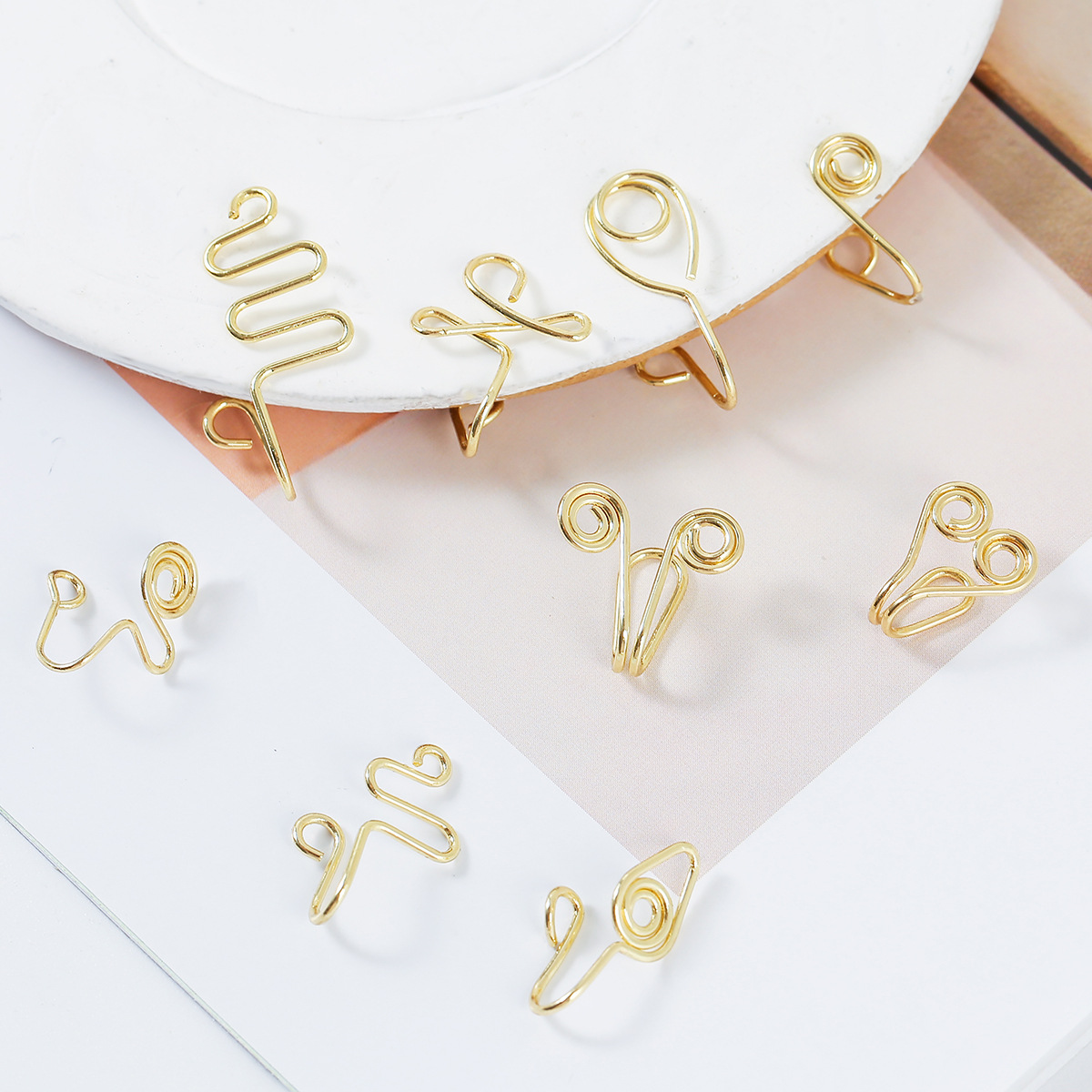 Europe and America Cross Border African Personalized Nose Pad Earless Earrings Women's Retro Handmade Circle Nose Ring Fake Nose Stud 12-Piece Set