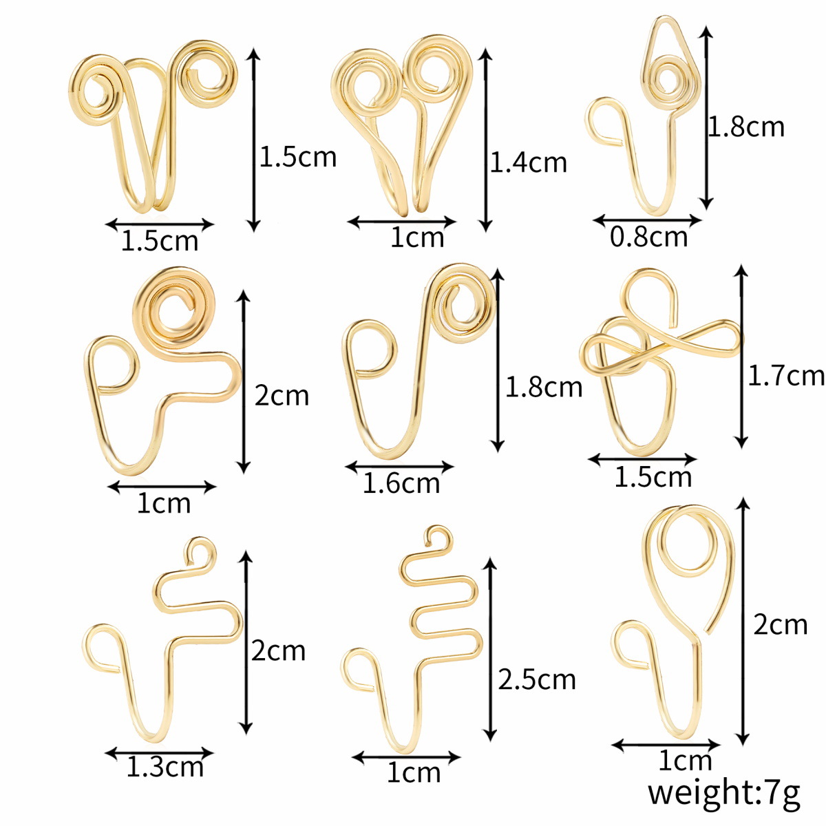 Europe and America Cross Border African Personalized Nose Pad Earless Earrings Women's Retro Handmade Circle Nose Ring Fake Nose Stud 12-Piece Set