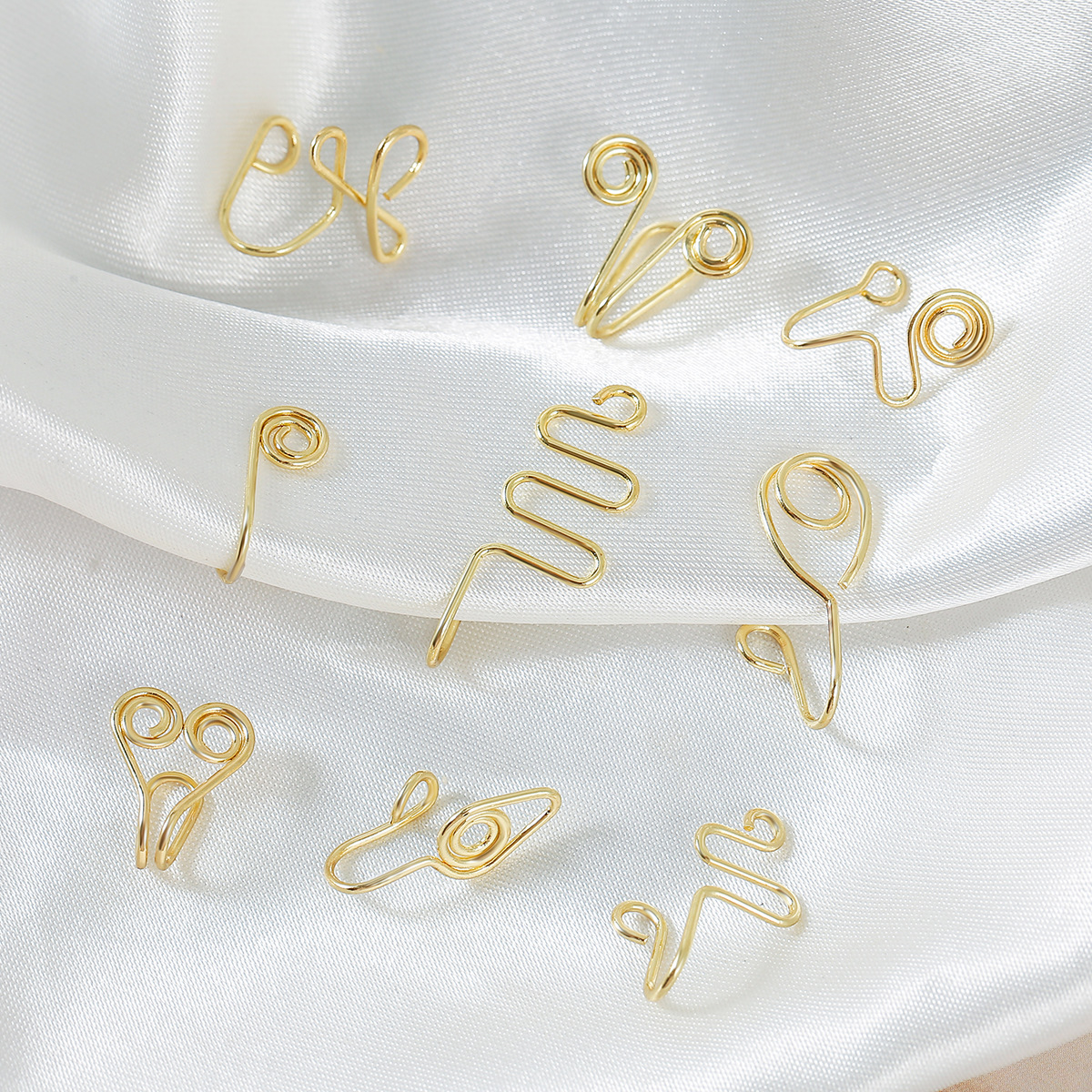 Europe and America Cross Border African Personalized Nose Pad Earless Earrings Women's Retro Handmade Circle Nose Ring Fake Nose Stud 12-Piece Set