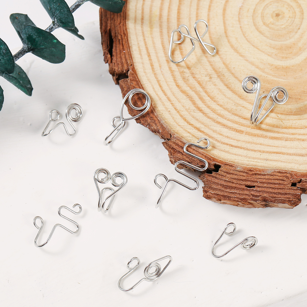 Europe and America Cross Border African Personalized Nose Pad Earless Earrings Women's Retro Handmade Circle Nose Ring Fake Nose Stud 12-Piece Set