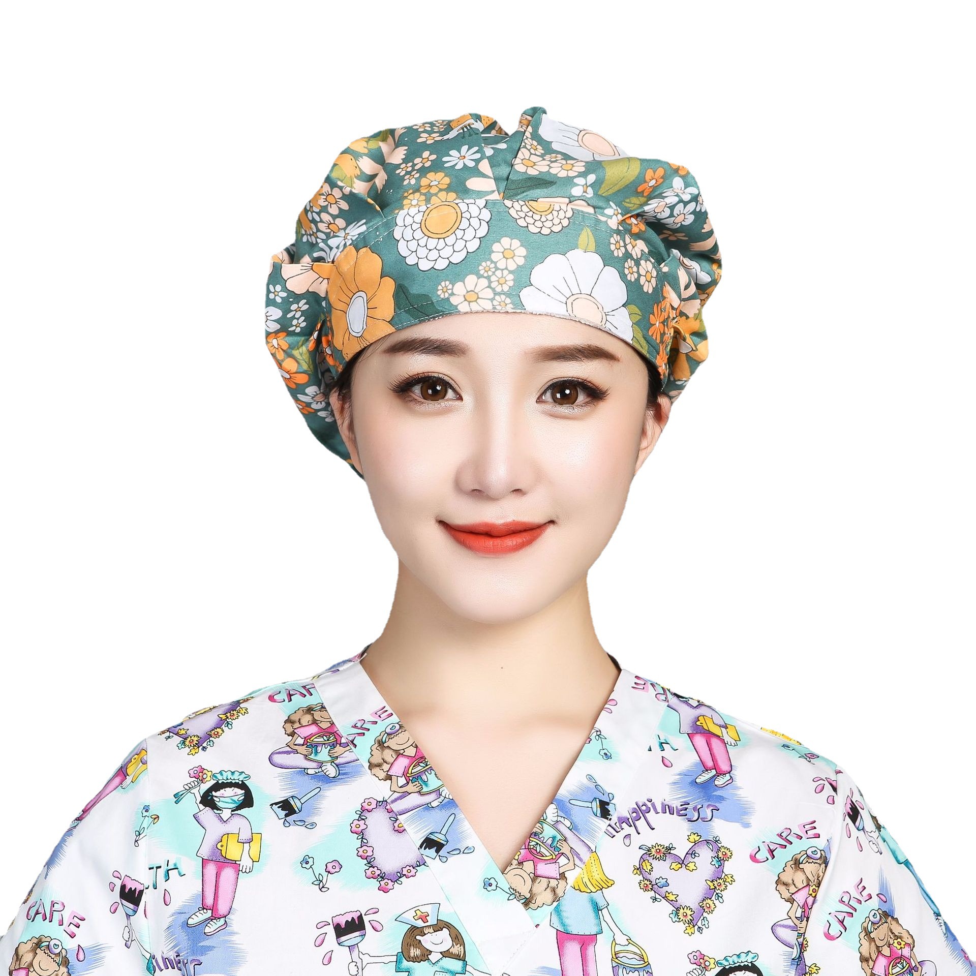 Home Hygiene Kitchen Cooking Dust-Proof Lampblack Hat Cartoon Headcloth Nightcap Female Doctor Hat Wig with Hair Extensions Printed Hat