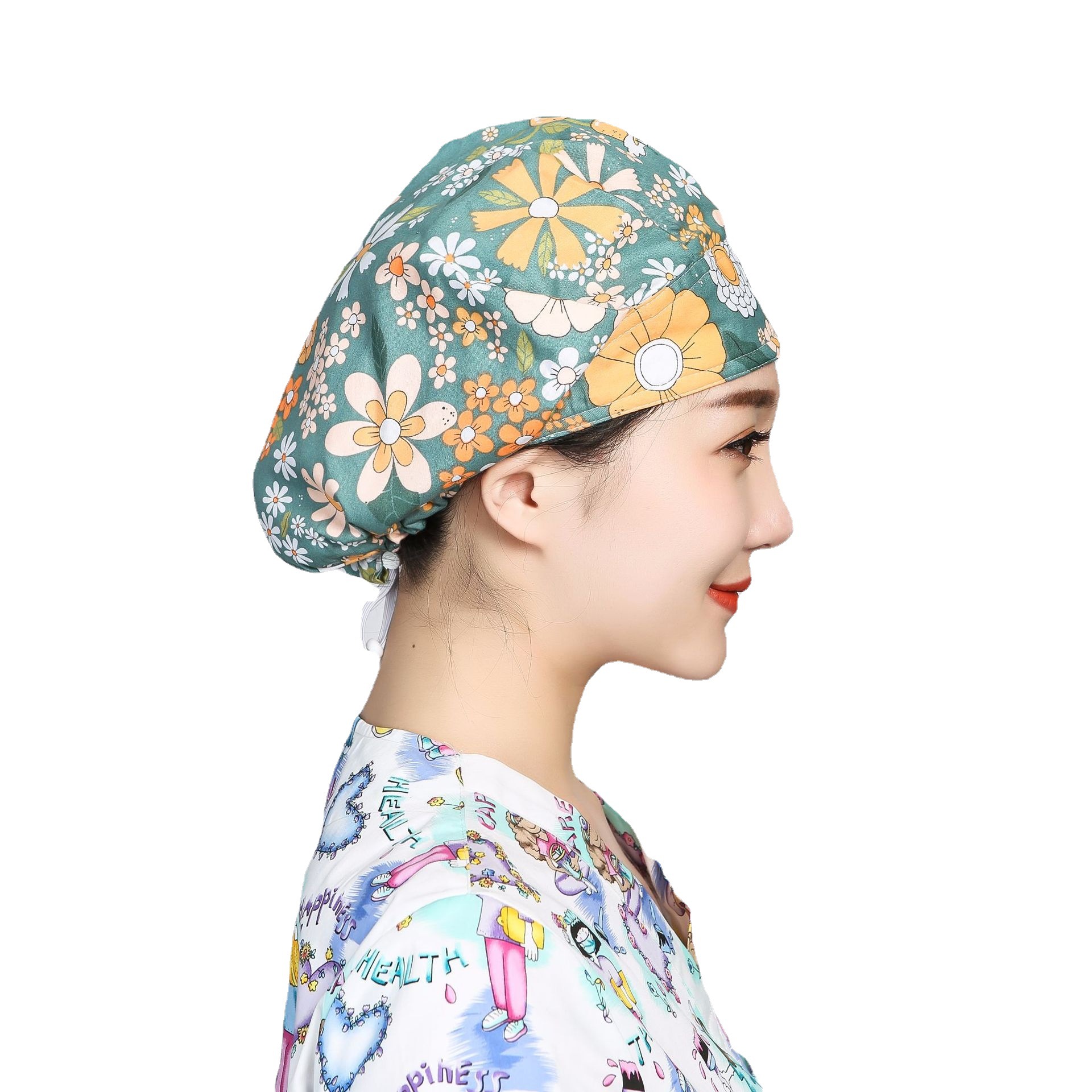 Home Hygiene Kitchen Cooking Dust-Proof Lampblack Hat Cartoon Headcloth Nightcap Female Doctor Hat Wig with Hair Extensions Printed Hat