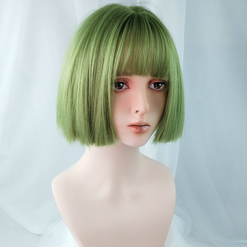 Cross-Border E-Commerce for Cosplay Anime Color Wig Female Short Hair Green Air Bangs Wig Sheath Cross-Border E-Commerce for Cosplay Anime Color Wig Female Short Hair Green Air Bangs Wig Sheath