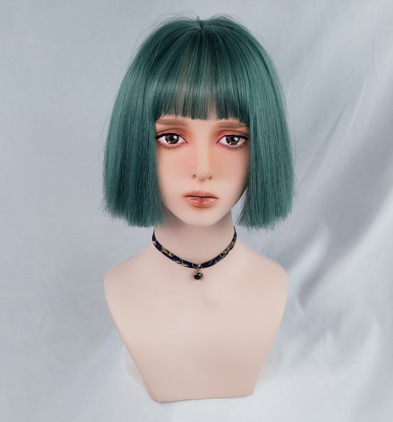 Cross-Border E-Commerce for Cosplay Anime Color Wig Female Short Hair Green Air Bangs Wig Sheath Cross-Border E-Commerce for Cosplay Anime Color Wig Female Short Hair Green Air Bangs Wig Sheath