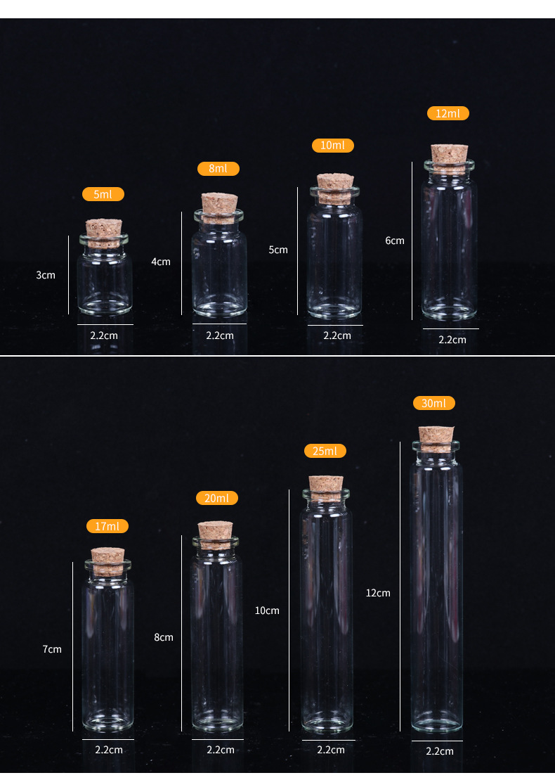 22 Bayonet Glass Tube Bottle Cork Medicine Powder Penicillin Bottle Fetal Hair Memorial Bottle Dry Powder Fire Extinguisher Bottles Wish Drift Bottle