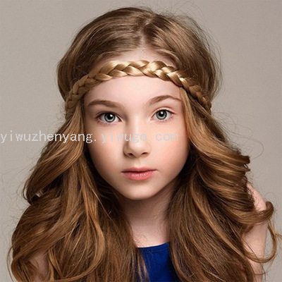 Cross-Border European and American Hand-Woven Five-Strand Braid Two-Strand Twist Headband Hair Band Women&#039;s Matte Silk Wig Hair Hoop