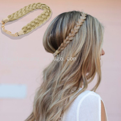 Cross-Border European and American Hand-Woven Five-Strand Braid Two-Strand Twist Headband Hair Band Women&#039;s Matte Silk Wig Hair Hoop