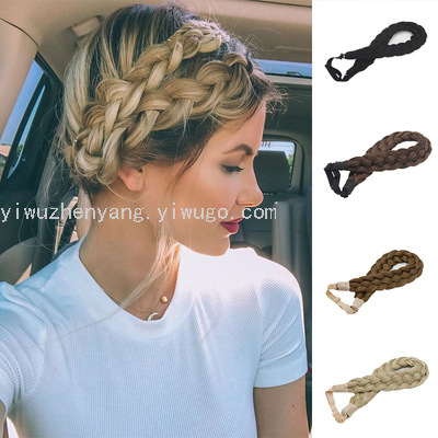 Cross-Border European and American Hand-Woven Five-Strand Braid Two-Strand Twist Headband Hair Band Women&#039;s Matte Silk Wig Hair Hoop
