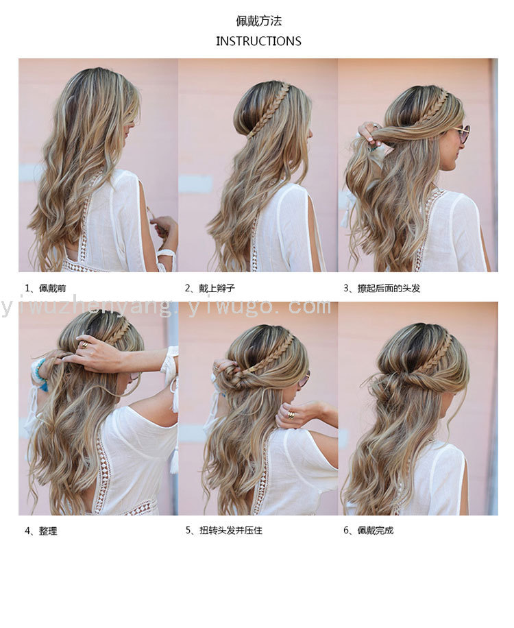 Cross-Border European and American Hand-Woven Five-Strand Braid Two-Strand Twist Headband Hair Band Women's Matte Silk Wig Hair Hoop