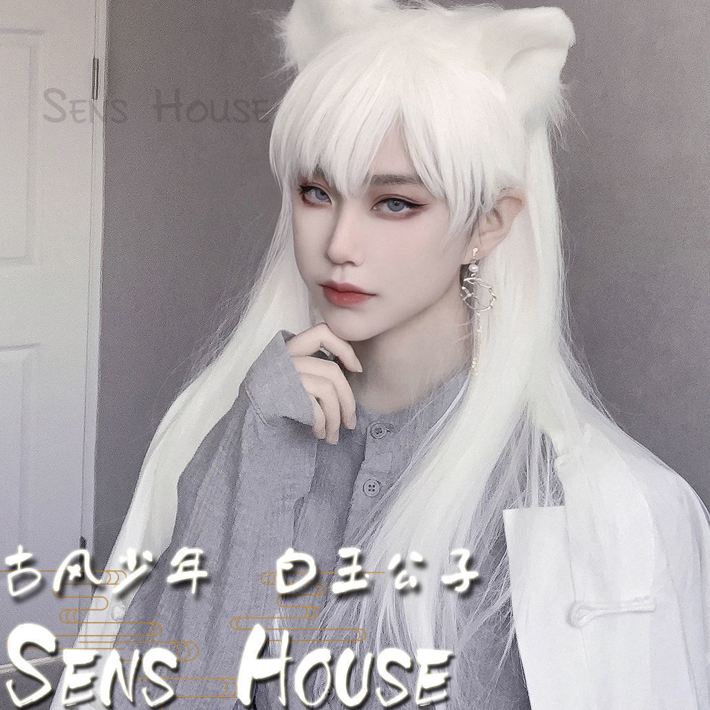 Antique Wig Men&#039;s Long Hair Natural Realistic Cos Long Straight Hair Unisex Hanfu Ancient Costume Style Full-Head Wig Style