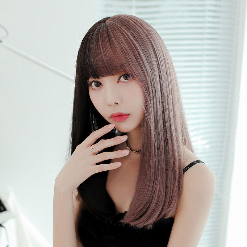 Factory Wholesale New &amp; Multi-Color Wig Female Straight Bangs Korean Fashion Hair Chemical Fiber Wig in Stock Wholesale