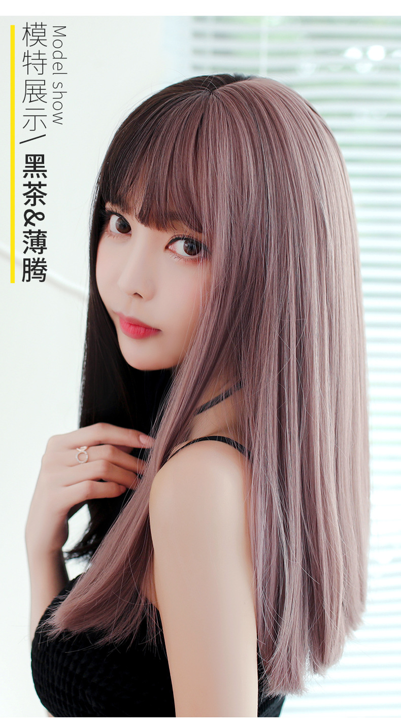Factory Wholesale New & Multi-Color Wig Female Straight Bangs Korean Fashion Hair Chemical Fiber Wig in Stock Wholesale