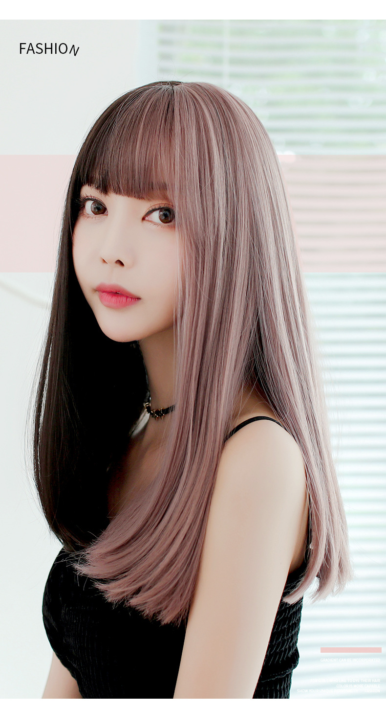 Factory Wholesale New & Multi-Color Wig Female Straight Bangs Korean Fashion Hair Chemical Fiber Wig in Stock Wholesale