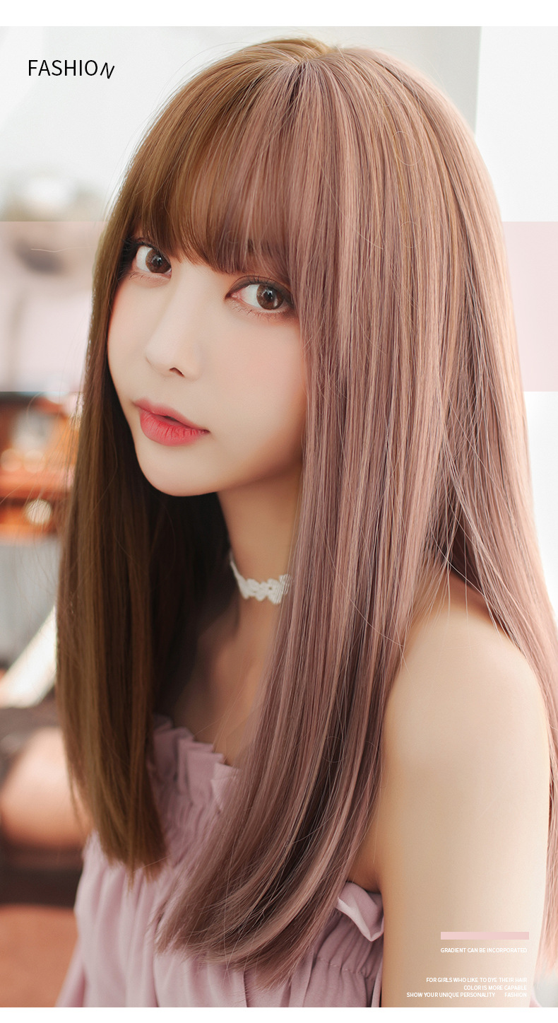 Factory Wholesale New & Multi-Color Wig Female Straight Bangs Korean Fashion Hair Chemical Fiber Wig in Stock Wholesale
