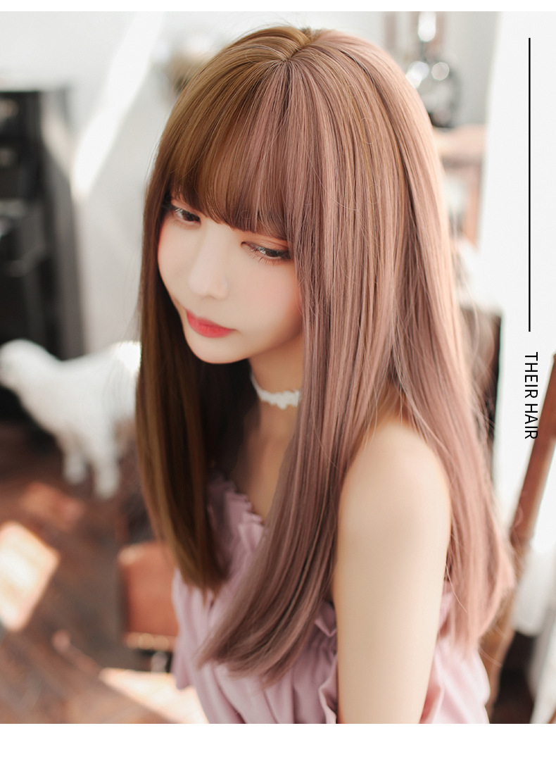 Factory Wholesale New & Multi-Color Wig Female Straight Bangs Korean Fashion Hair Chemical Fiber Wig in Stock Wholesale