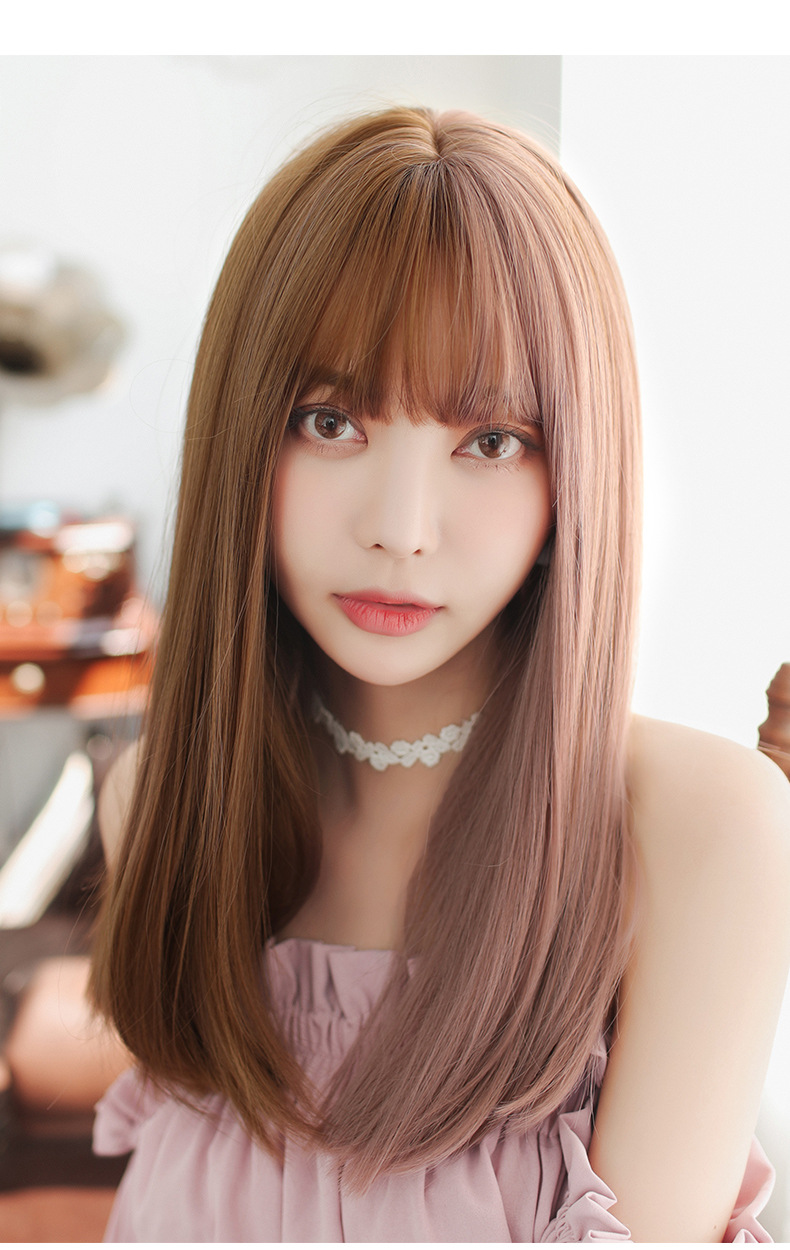 Factory Wholesale New & Multi-Color Wig Female Straight Bangs Korean Fashion Hair Chemical Fiber Wig in Stock Wholesale