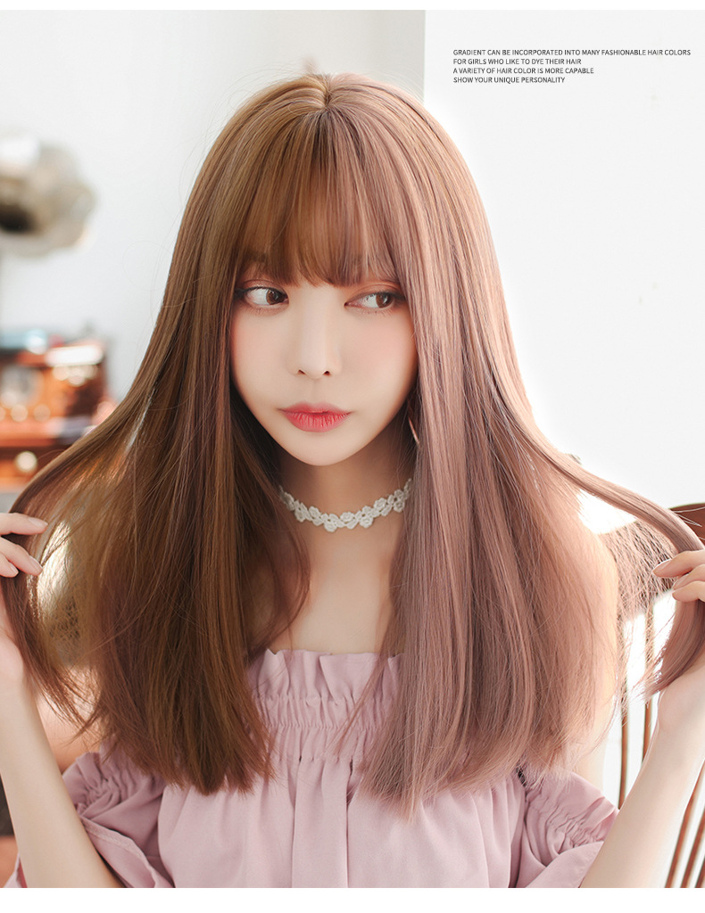 Factory Wholesale New & Multi-Color Wig Female Straight Bangs Korean Fashion Hair Chemical Fiber Wig in Stock Wholesale
