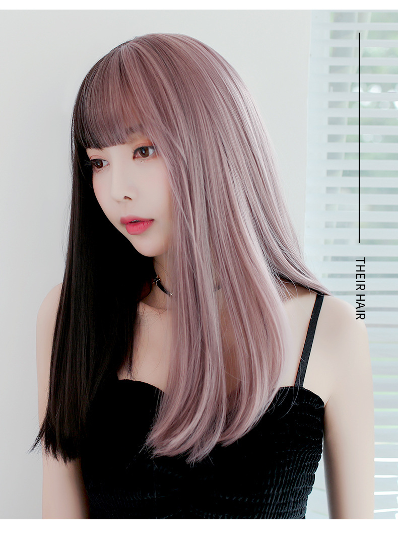 Factory Wholesale New & Multi-Color Wig Female Straight Bangs Korean Fashion Hair Chemical Fiber Wig in Stock Wholesale