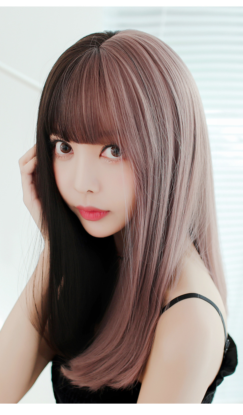 Factory Wholesale New & Multi-Color Wig Female Straight Bangs Korean Fashion Hair Chemical Fiber Wig in Stock Wholesale