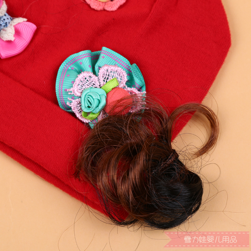 Two Sides Wig Flap Decoration Snow Baby Cute Cute Baby Girl Winter Warm Pullover Cap Soft and Comfortable