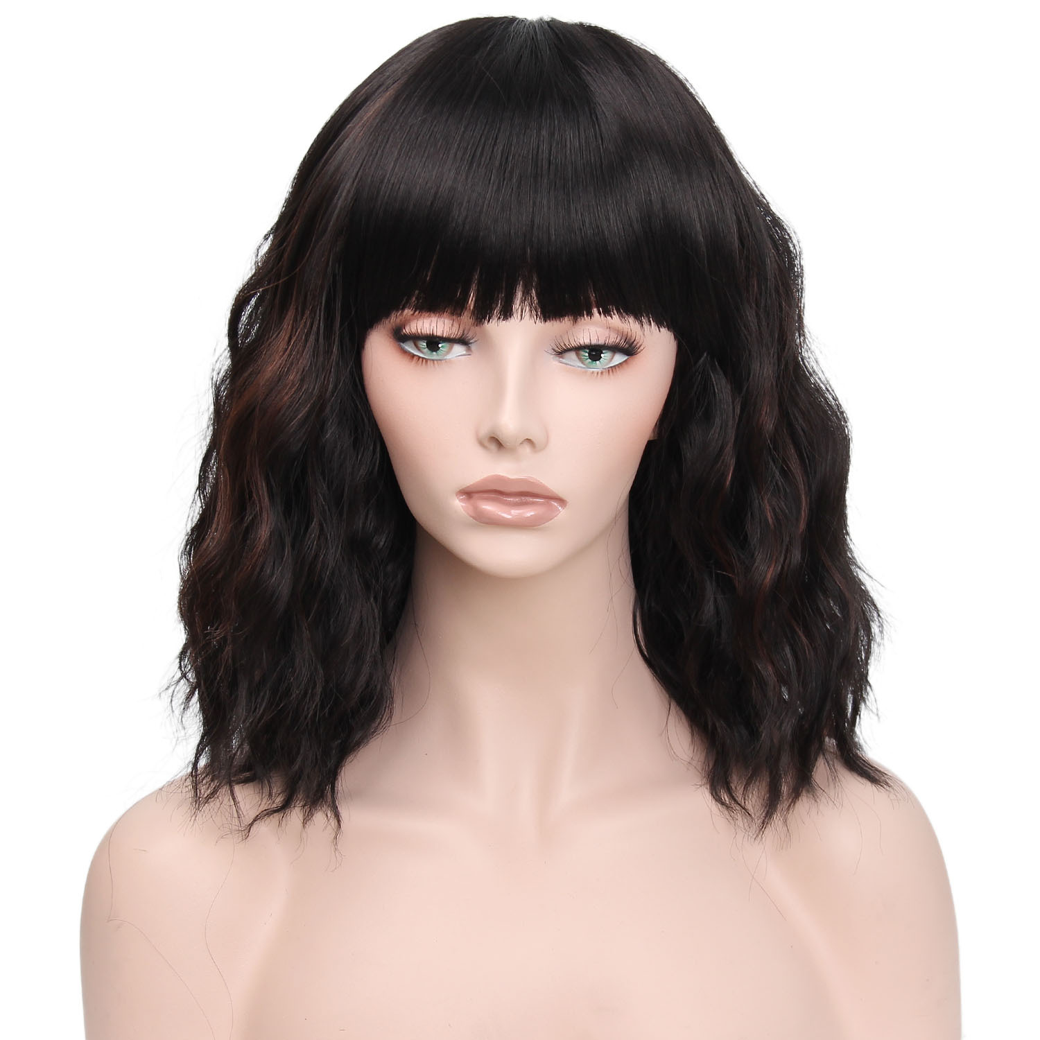 Wig CrossBorder HotSelling Chemical Fiber Wig Female Headgear Black Bangs Short Pear Flower Curly Hair