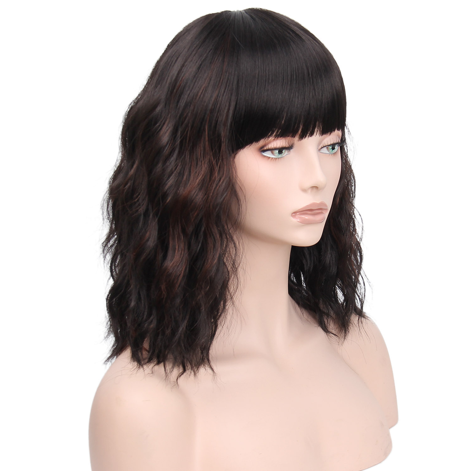 Wig CrossBorder HotSelling Chemical Fiber Wig Female Headgear Black Bangs Short Pear Flower Curly Hair