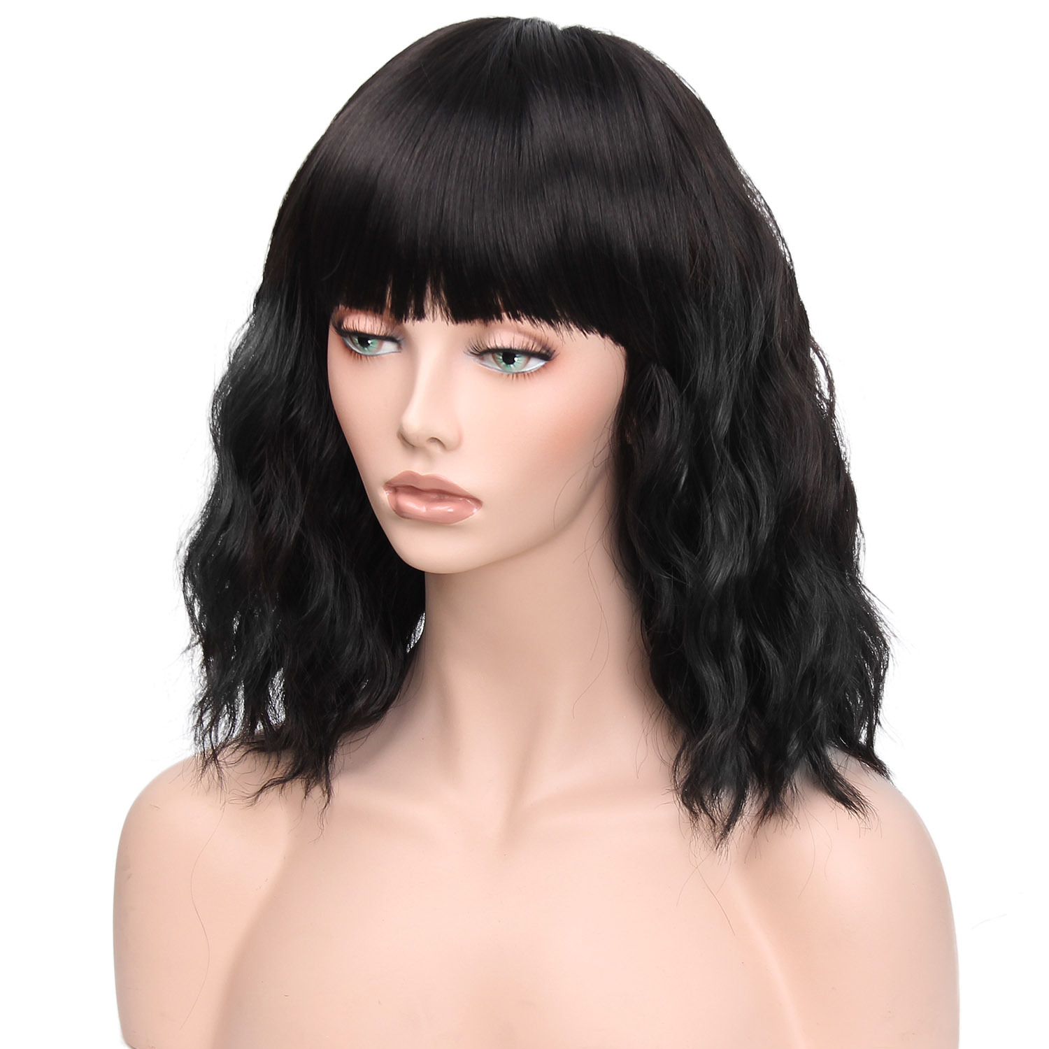 Wig CrossBorder HotSelling Chemical Fiber Wig Female Headgear Black Bangs Short Pear Flower Curly Hair