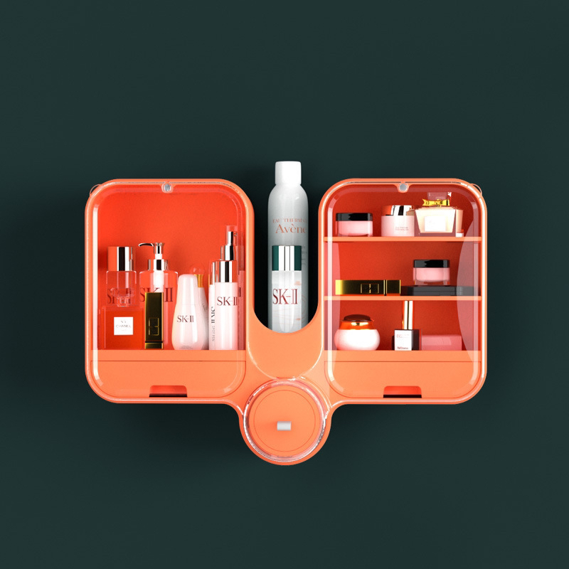 Bathroom Storage Box Wall-Mounted Punch-Free Dustproof Household Washstand Cosmetics Dustproof Waterproof Shelf