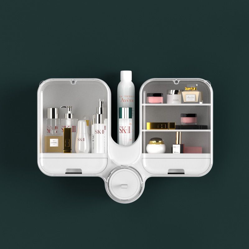 Bathroom Storage Box Wall-Mounted Punch-Free Dustproof Household Washstand Cosmetics Dustproof Waterproof Shelf
