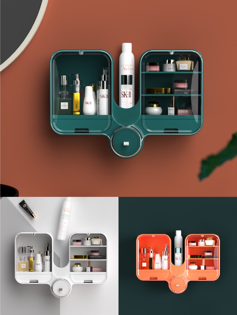 Bathroom Storage Box Wall-Mounted Punch-Free Dustproof Household Washstand Cosmetics Dustproof Waterproof Shelf