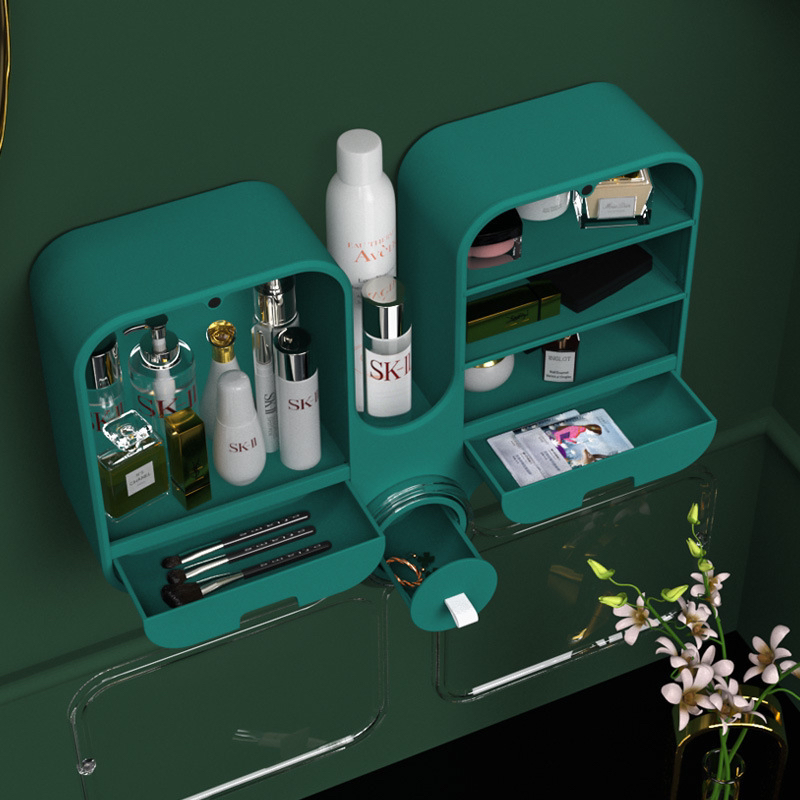 Bathroom Storage Box Wall-Mounted Punch-Free Dustproof Household Washstand Cosmetics Dustproof Waterproof Shelf