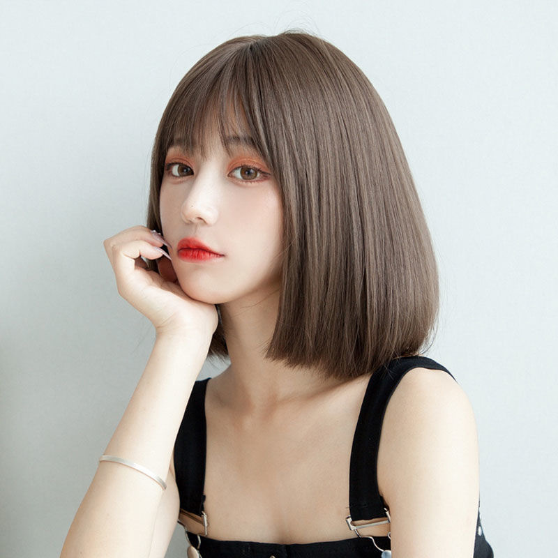 2020 New Wig Female Online Influencer Bob Haircut Short Straight Hair Temperament Inner Buckle Korean Girl Full-Head Wig Hair Cover