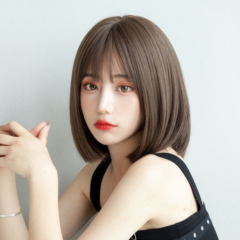 2020 New Wig Female Online Influencer Bob Haircut Short Straight Hair Temperament Inner Buckle Korean Girl Full-Head Wig Hair Cover