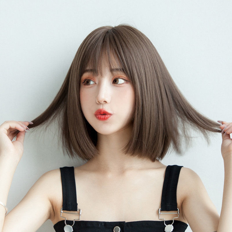 2020 New Wig Female Online Influencer Bob Haircut Short Straight Hair Temperament Inner Buckle Korean Girl Full-Head Wig Hair Cover