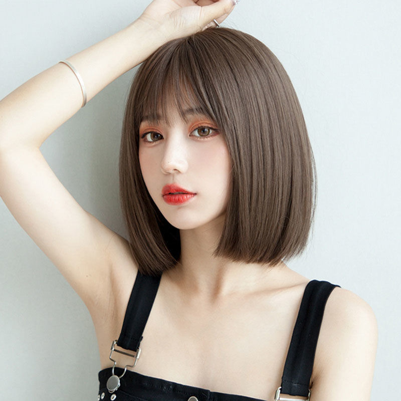 2020 New Wig Female Online Influencer Bob Haircut Short Straight Hair Temperament Inner Buckle Korean Girl Full-Head Wig Hair Cover