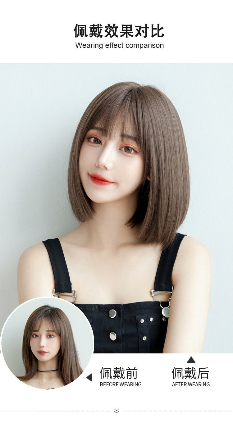 2020 New Wig Female Online Influencer Bob Haircut Short Straight Hair Temperament Inner Buckle Korean Girl Full-Head Wig Hair Cover