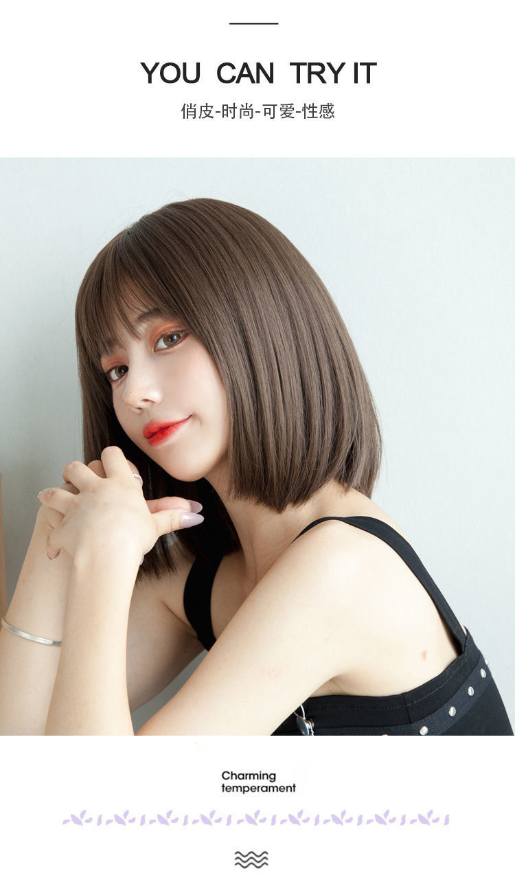 2020 New Wig Female Online Influencer Bob Haircut Short Straight Hair Temperament Inner Buckle Korean Girl Full-Head Wig Hair Cover
