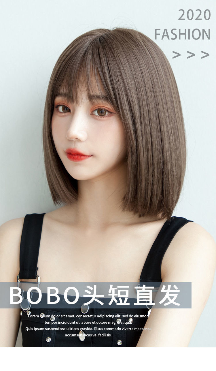 2020 New Wig Female Online Influencer Bob Haircut Short Straight Hair Temperament Inner Buckle Korean Girl Full-Head Wig Hair Cover